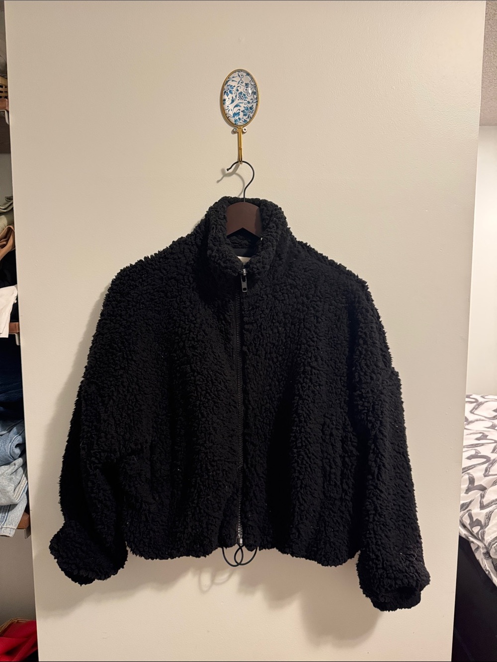 Urban Outfitters Black Teddy Zip Jacket